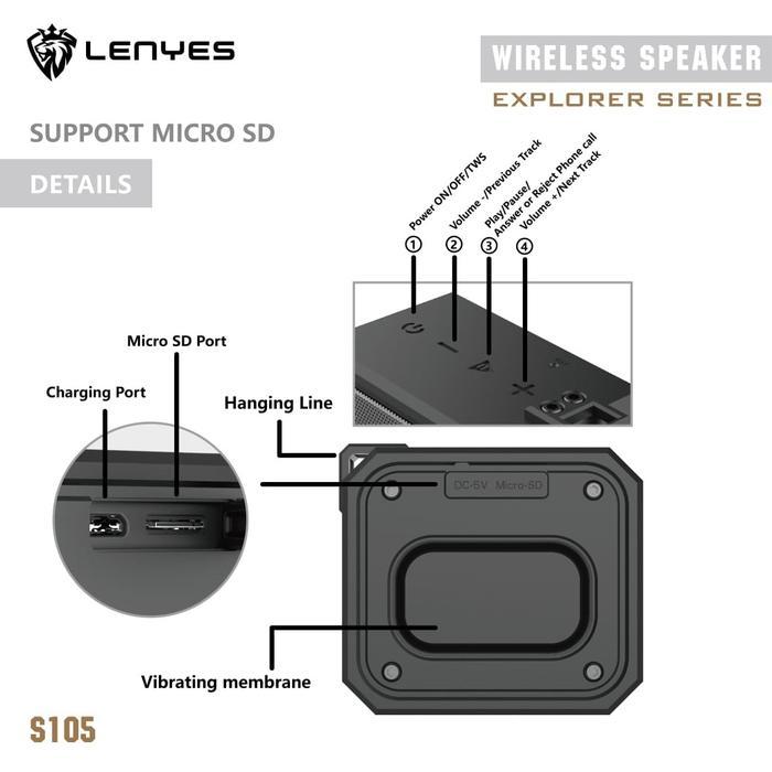 Speaker Bluetooth Portable Waterproof Tahan Banting LENYES S105