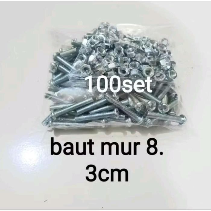 100 Pcs Baut JP+Mur 5x30/Baut+Mur 8x3 cm Obeng Baut 8