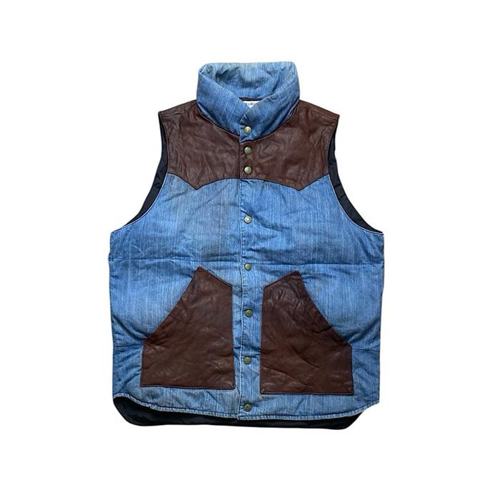 Vintage  Oshkosh denim leather puffer western vest rompi second