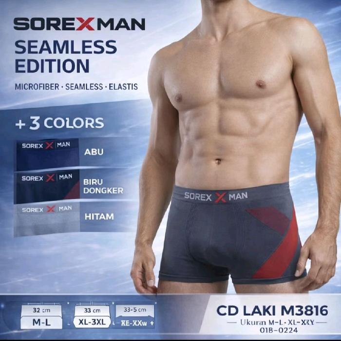 SOREX Man Celana Dalam Pria SEAMLESS Edition CD LK M3816 Microfiber Seamless - 1pcs, Abu, Biru Dongk