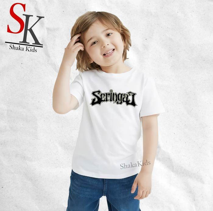 ShakaKids Fashion Atasan Baju Band Seringai Anak Laki Perempuan Lengan Pendek Putih Cotton Combat Or