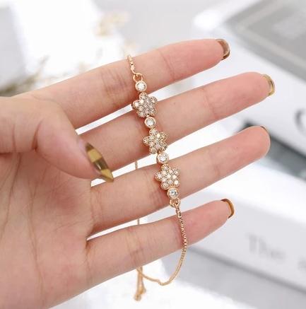 COD Gelang Rantai Titanium Wanita Anti Karat Gelang Bunga Lucu Cantik Korea Fashion Gelang Berlapis