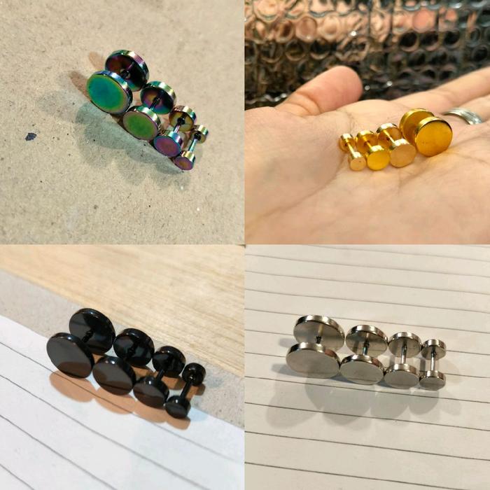 Tindik Roda Anting Piercing Hitam Gold Pelangi Silver 4 6 8 10 12 14mm