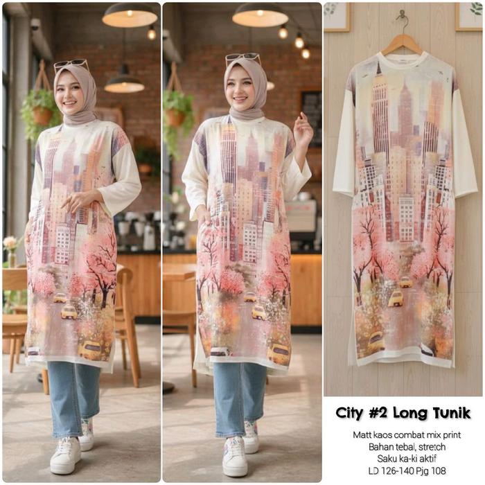 CITY #2 LONG TUNIK | Tunik Kaos | | Tunik Motif | | Long Tunik Wanita | | Kaos Motif |