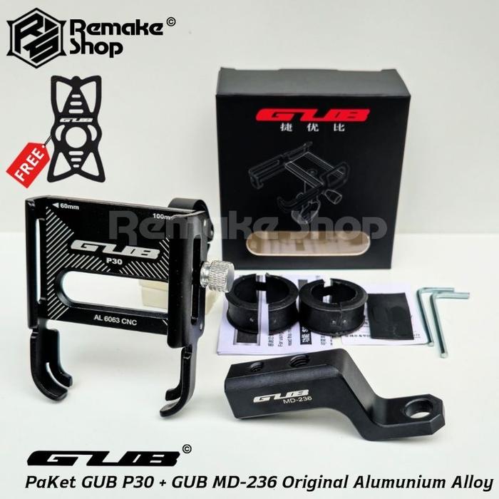 Paket Phone Holder GUB P30 + Bracket GUB MD-236 Original Alumunium Alloy Holder Hp Motor Full Besi T