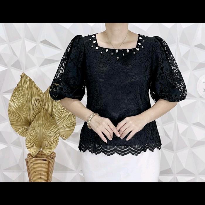 Atasan brokat Eve bahan brokat Semi prancis khusus warna hitam dan putih ukuran xl sampai jumbo