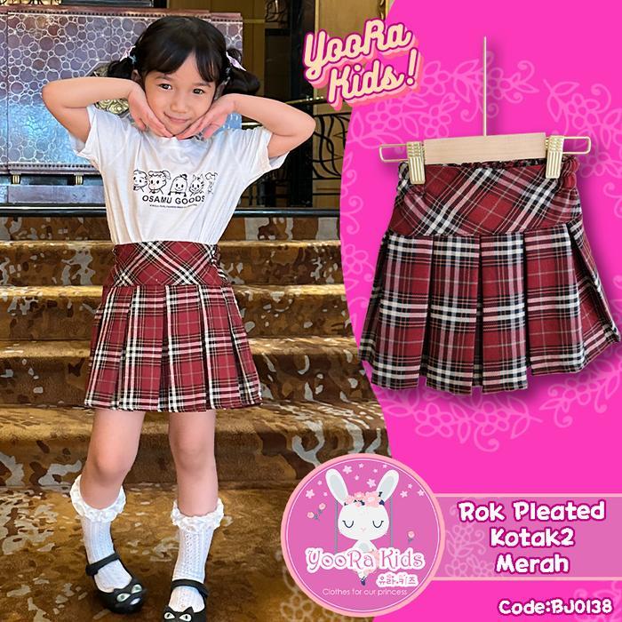 Promo Yoorakids Rok Pleated Skirt rok anak perempuan kotak2 import rok mini merah cewek COD