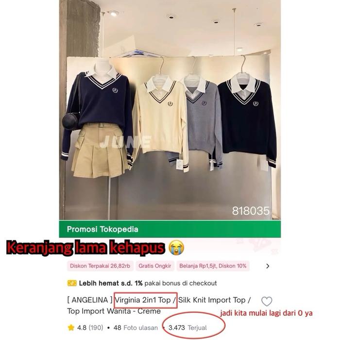 [ ANGELINA ] Virginia 2in1 Top / Silk Knit Import Top / Top Import Wanita