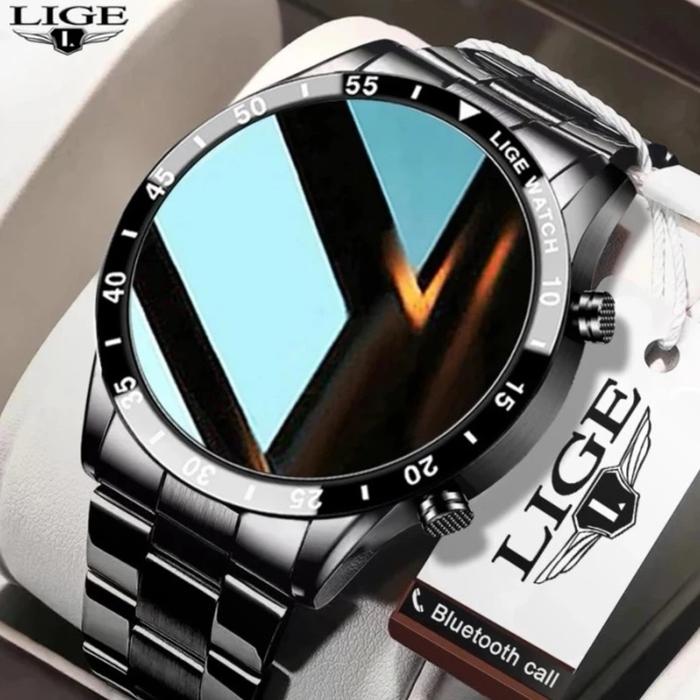 LIGE Jam tangan Pria pintar panggilan Bluetooth anti air Smartwatch - Hitam