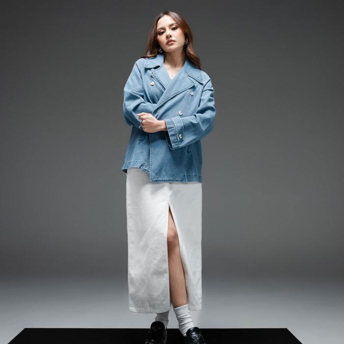 Mahalini X This Is April Atasan Outer Jeans Wanita Lengan Panjang Stage 12 Blazer Denim - 190900