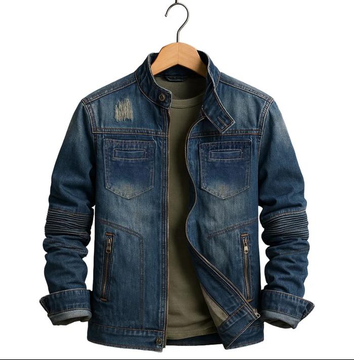 Jaket Jeans Biker Motoran Scrub Zipper Resleting New Artiker Jeans Denim Motif Zipper Panjang Pria N