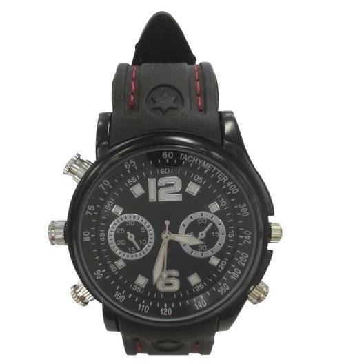 arloji jam tangan Water Resistant Spy watch Camera Black rubber Hitam