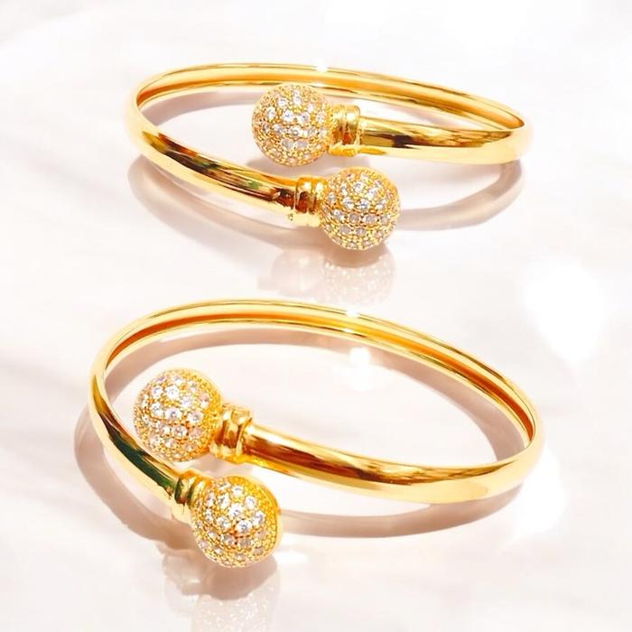 gelang bangle bangkok dewasa model bola tinju berlapis emas untuk wanita ~GL08
