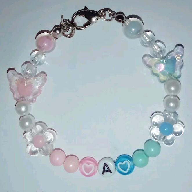 Gelang Inisial Nama Warna Pink Biru