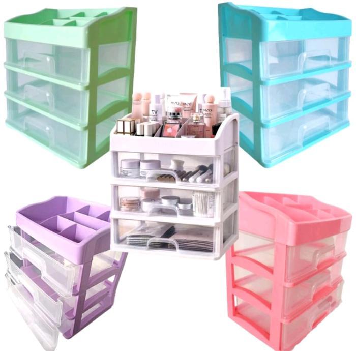 Rak Makeup Susun 3 Gratis Stiker Lucu - Laci Kosmetik Serbaguna / Laci Make Up / Rak Kosmetik