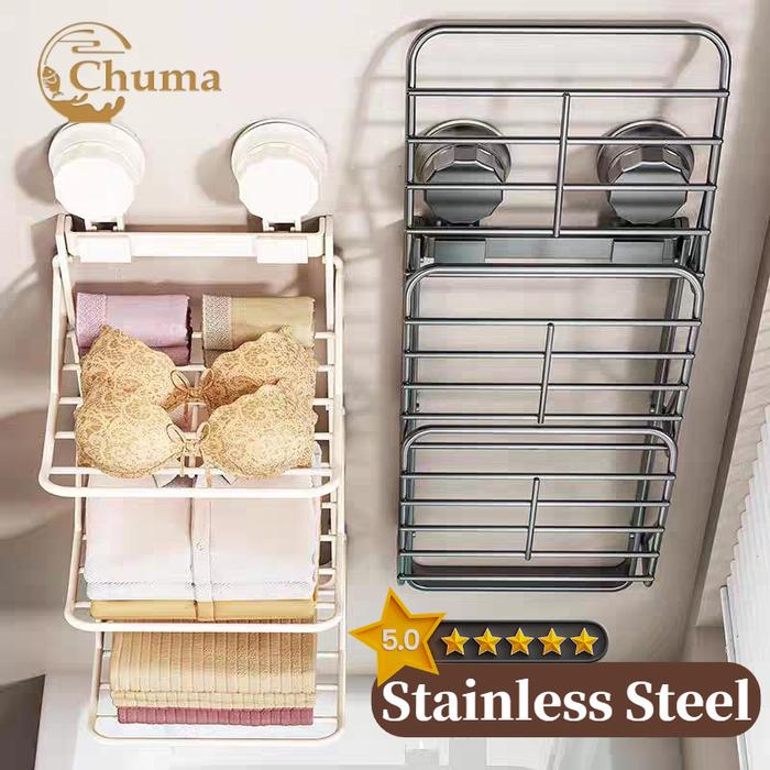 Rak Dapur Stainless Steel 3 Susun Rak Bumbu Tempel Dinding Rak Piring Rak Panci Rak Keranjang Tempel