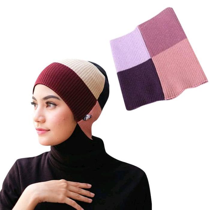 Ciput Rajut Dalam Kerudung Jilbab Dalaman Santai Hitam Putih Duawarna & 4 Warna Menarik Bahan Rajut 