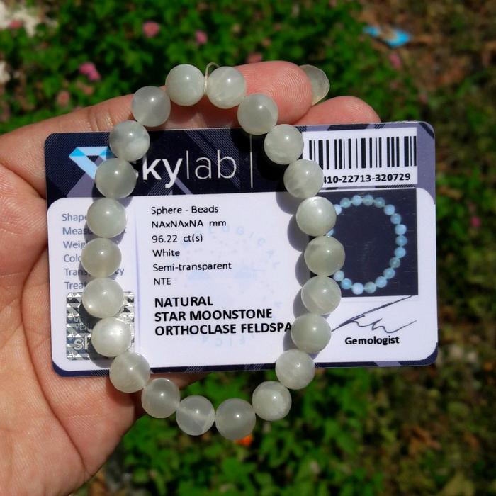 Gelang Batu Natural Biduri Bulan Air Beras Star Moonstone With Certificate Memo
