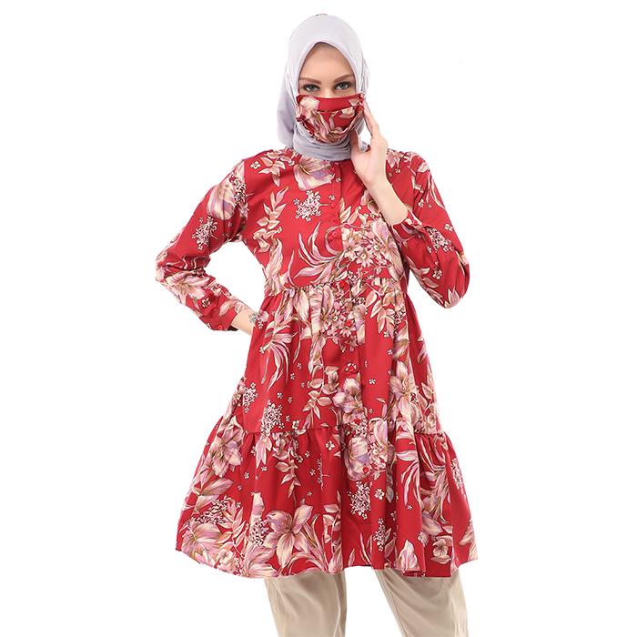 Sania Tunik Muslimah Atasan Wanita Long Sleeve Free Face Mask Premium Quality - 6 Maroon