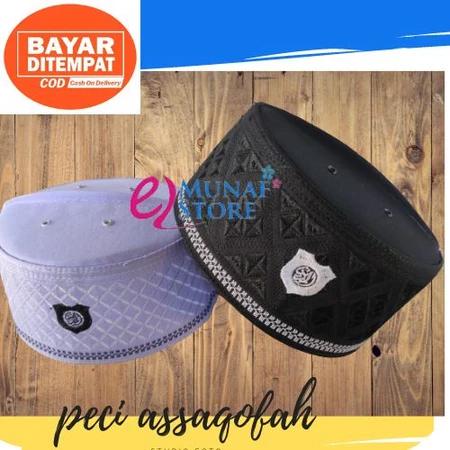 Peci Kopiah Assagofah Hitam Putih Guz Azmi Ustad Adi Hidayat tinggi 9cm