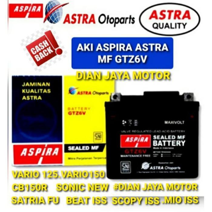 AKI ASPIRA GTZ6V MF 5 AH MOTOR VARIO 125 VARIO 150 SCOOPY ISS SATRIA FU CB150R SONIC NEW ASTRA ASPIR