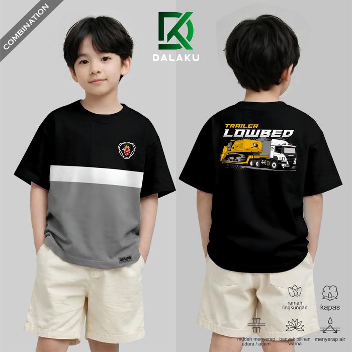 Kaos Anak  driver truck trailer lowbad bahan  katun kombinasi tiga warna desain terbaru