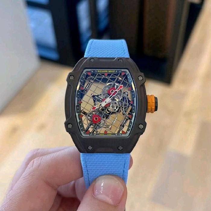 Jam tangan pria thRichard*mille Tourbilon RM27-04 carbon blue CRMA7 39mm super thin top tier 5 swiss