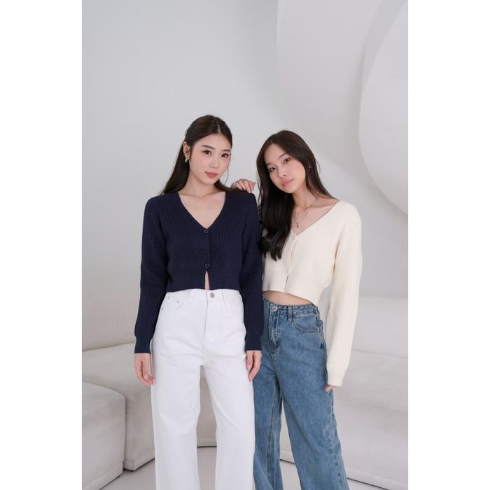 Kiyorawears - [CNY Collection] Mu Fen Two Button Crop Cardigan / Outer Knit / Cheongsam Blouse / CNY