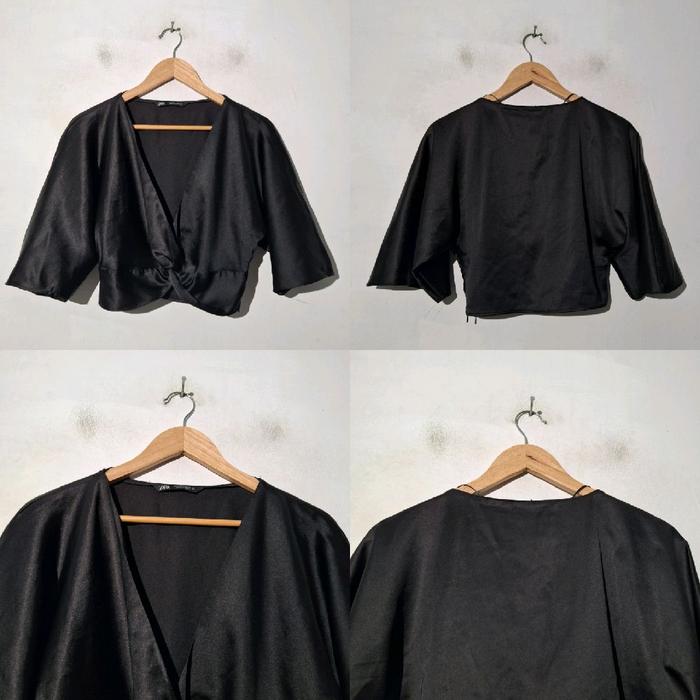 ZARA BLOUSE KEMEJA SATIN BLACK BSRU ASLI ORIGINAL