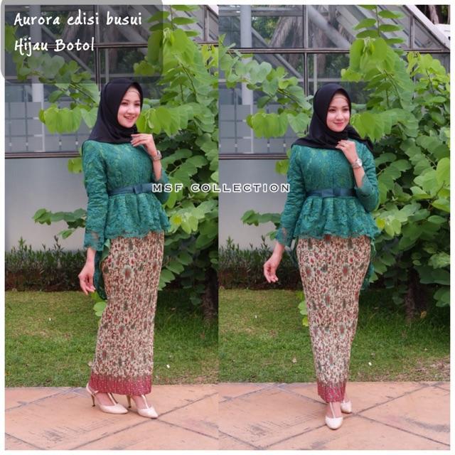 BLOUSE AURORA HIJAU BOTOL BRUKAT