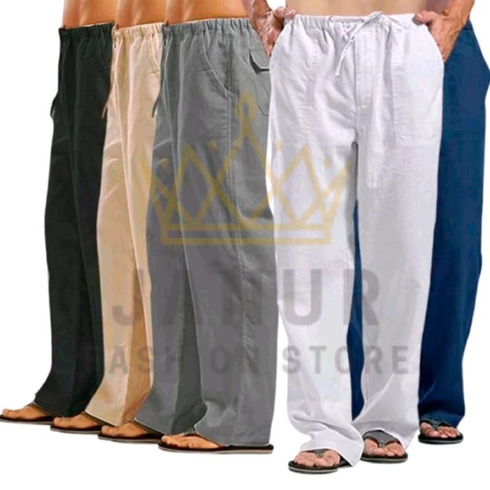 Celana Katun Linen Komprang celana panjang pria bahan linen. celana katun Linen pria Oversize.