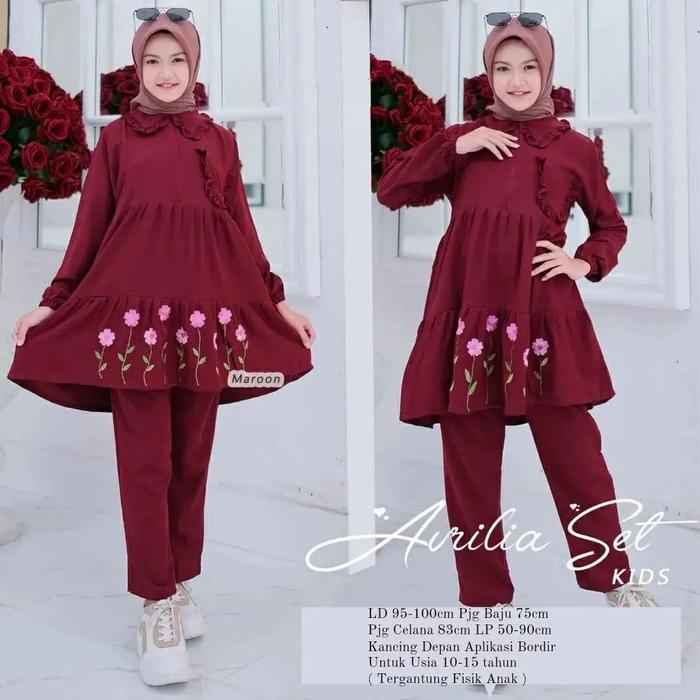 Moslem Aurilia Set Kids Usia 10 - 15 Tahun / One Set Anak Matt Syakila Twil Mix Aplikasi Bordir / [ 