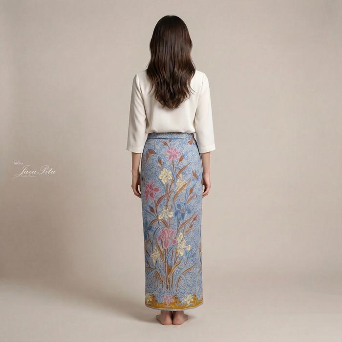 Javapitu Rok Lilit - Kain Batik Katun Premium Bunga Iris Flower Kuning Mustard Biru - 2 Meter - 6475