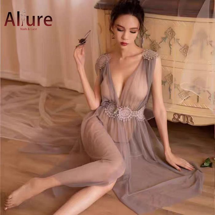 ALLURE [Pengiriman Rahasia] Setelan Piyama Seksi dengan Renda, Dua Potong Tanktop Katun lingering ho