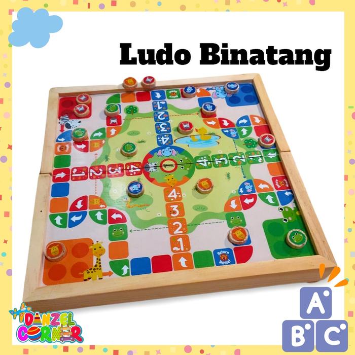Mainan Anak Keluarga Board Game Wooden Animal Ludo Chess Kayu Binatang