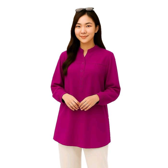 atasan blouse pakaian wanita katun rayon warna magenta