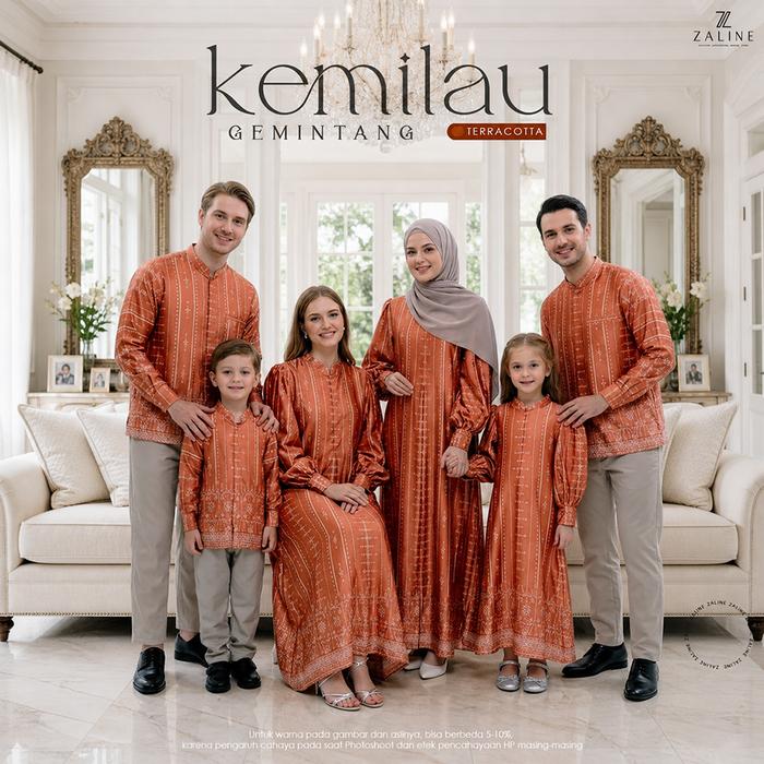 Sarimbit Lebaran 2026 2027 Gamis Muslim Couple Dior Silk Motif Kemilau Teracotta || Baju Couple Set 