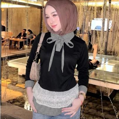 NAYEON Collar Ribbon Lace Knit Top