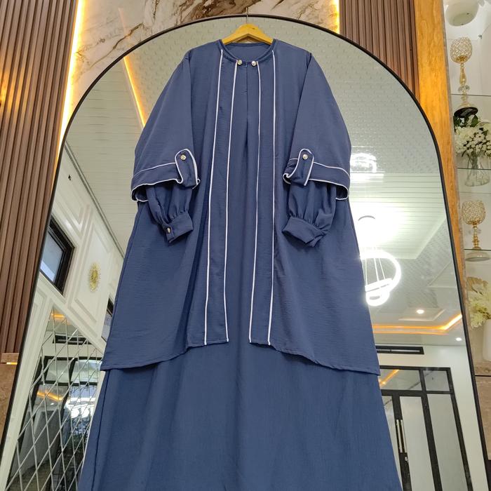 Edwina Set | Gamis Abaya Set Outer Cardigan Jumbo LD 130cm 2in1 Crinkle Airflow Premium
