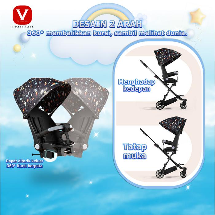 New Vbaby Care Kereta Dorong Bayi /Kursi Dorong Multifungsi /Berbaring Dua Arah, Dilipat Vbaby320