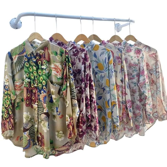 MM - KEMEJA RAYON MOTIF OVERSIZE Terbaru 2023 Santai Panjang Kancing Wanita Atasan Baju Tangan Varia