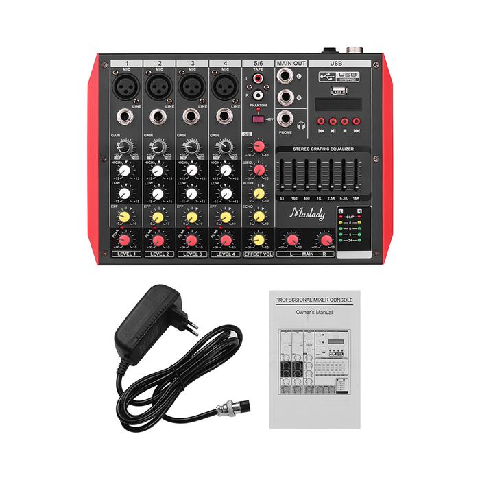 Muslady D6 Portable 6-Channel Mixing Console Mixer 7-band EQ Built-in