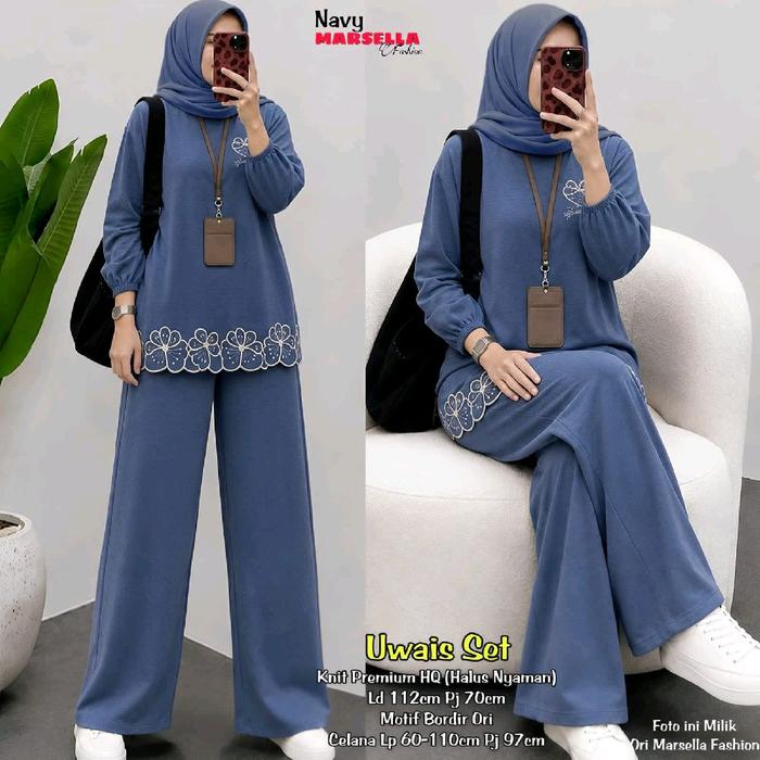 Uwais Setelan Wanita (Atasan&Celana) Bahan Knit By Marsella
