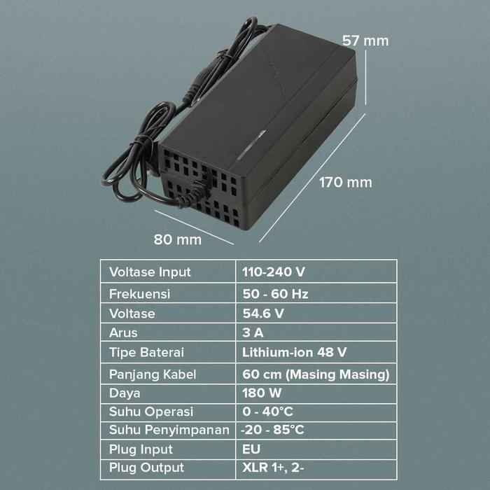 Adaptor Charger Baterai Skuter Sepeda Listrik XLR 54.6V 3A - 48V3A