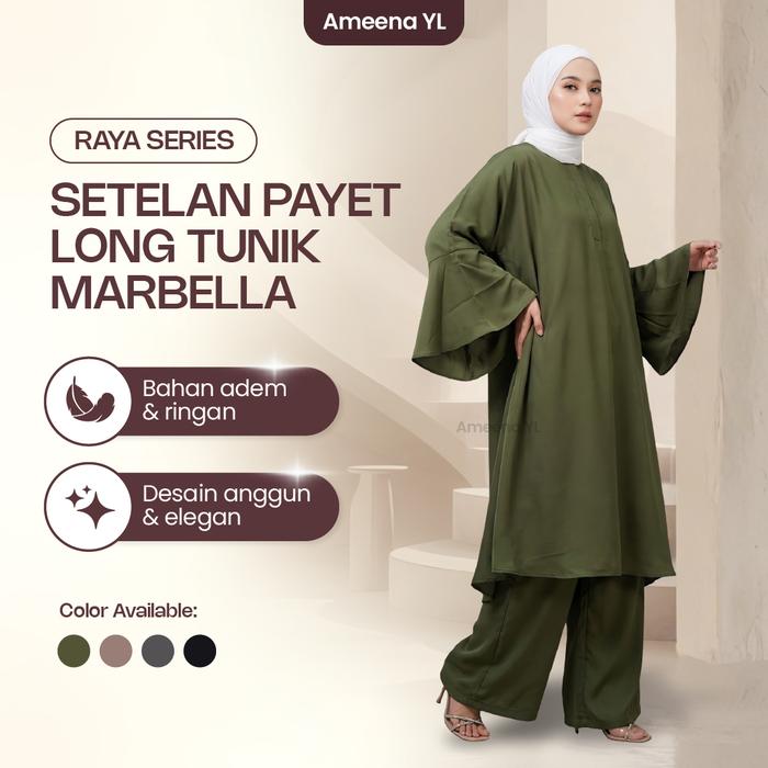 Setelan Long Tunik Payet Marbella Silk Baju Wanita Setcel Celana Panjang Outfit Elegan Mewah