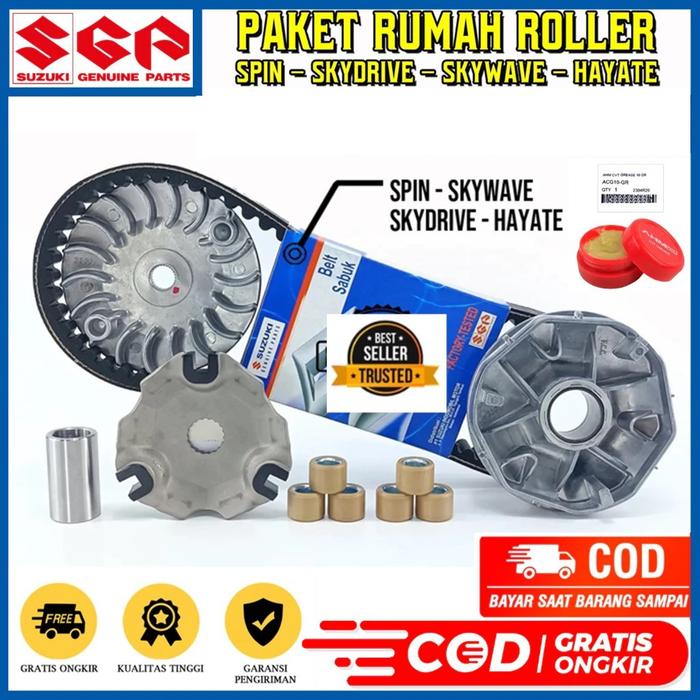 PAKET CVT VANBELT + RUMAH ROLLER SET + KIPAS RUMAH ROLLER SPIN 125 SKYDRIVE SKYWAVE HAYATE