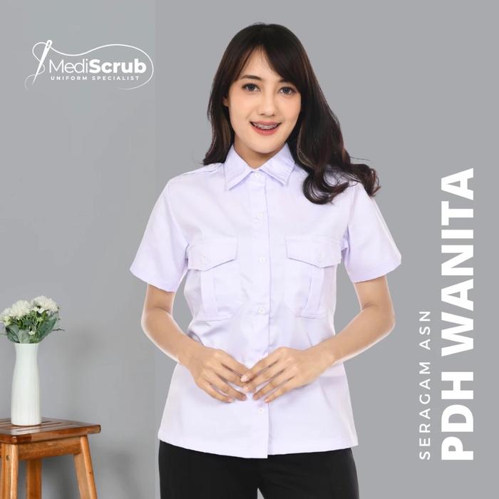 Baju Dinas Harian Wanita ASN PNS PDH Warna Putih (Baju Saja)
