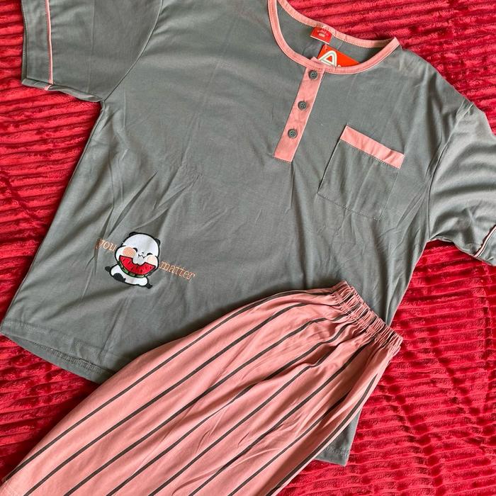 One set baju tidur,baby doll amro panda celana pendek