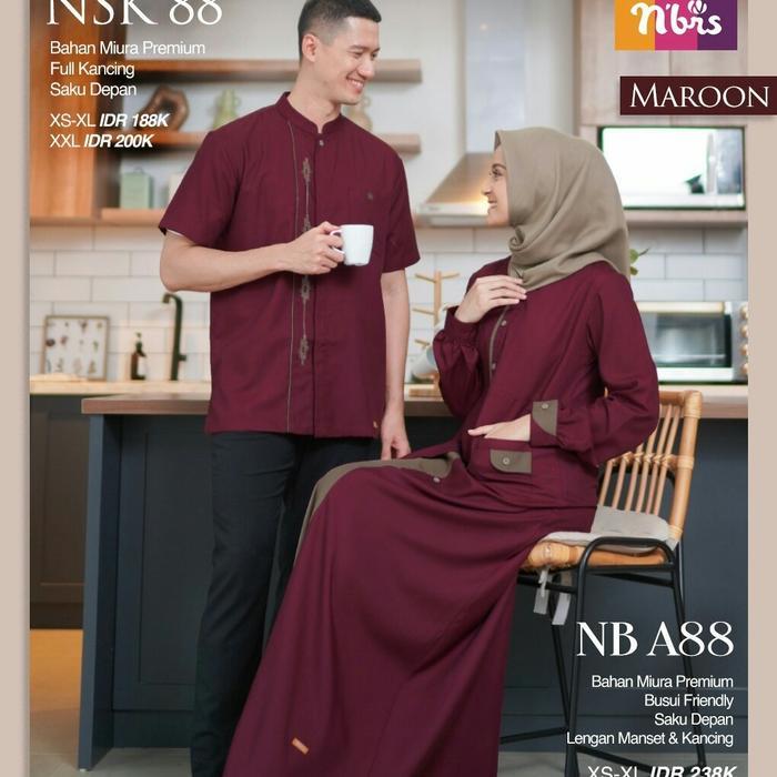 READY STOCK Koko Lengan Pendek Couple Nibras NSK 88 Marun Baju Lebaran Family 2021