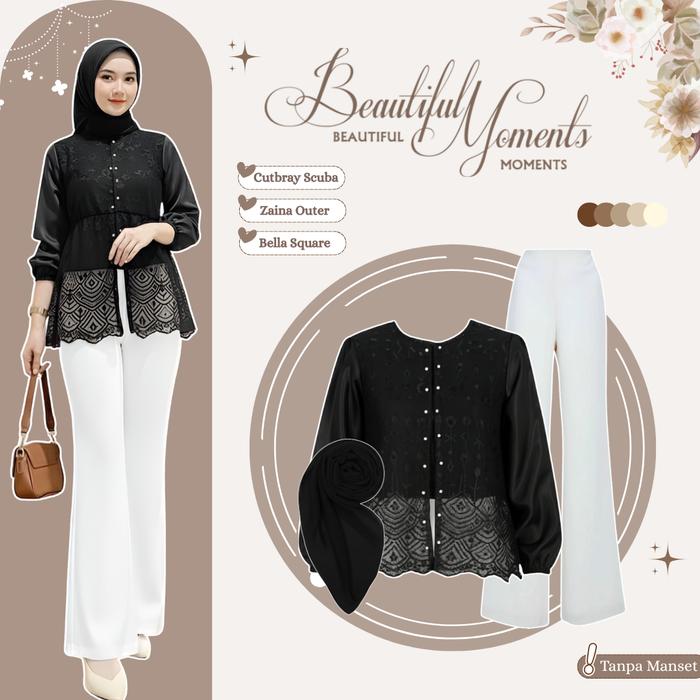 OOTD One Set Kondangan 3in1 (Zaina Outer - Celana Cutbray - Jilbab) Setelan Lebaran Remaja - LS216